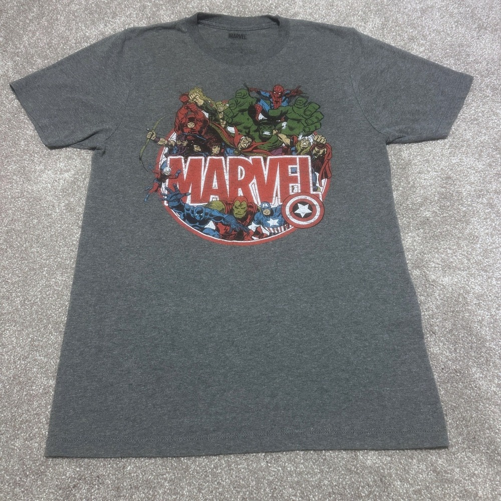 Marvel Mens S Avengers Superheroes Graphic Tee T-Shirt Charcoal Gray Comic